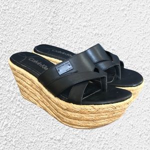Calvin Klein Jeans Leather Espadrille Wedges Size 8